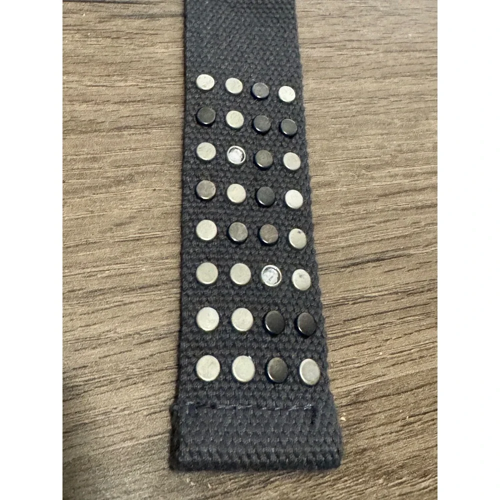 Studded D-Ring Canvas Web Belt Charcoal Gray Rhinestone Accent Size 18W
